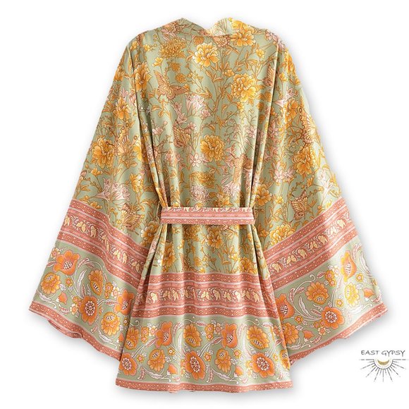 Other - Whimsical Green Butterfly Floral Blossom Boho Kimono Robe